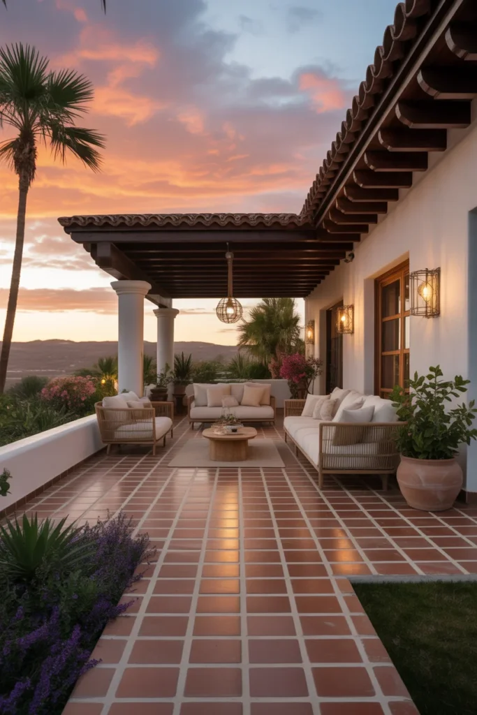 Explore Hacienda-Style Homes: Timeless Spanish Architecture & Rustic Elegance 9 Hacienda style homes terrace with terracotta flooring