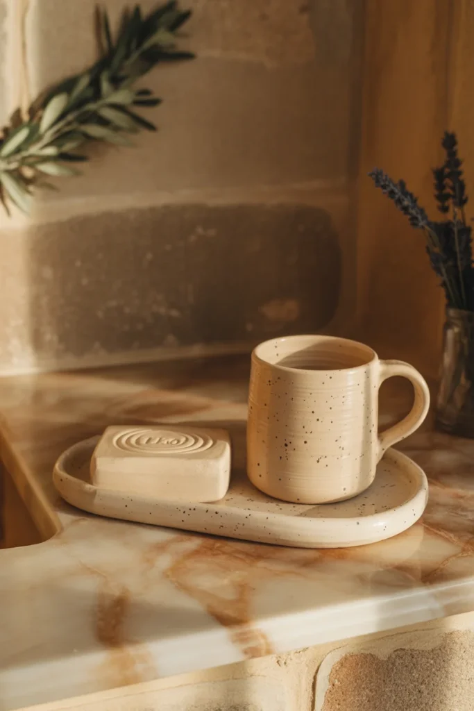 17 Bathroom Accessories Sets to Upgrade Your Space 16 Hand thrown pottery accessories