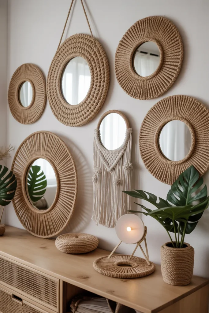 17+ Stunning Mirror Wall Decor Ideas: Transform Your Space with Reflective Style 11 Incorporate mirrors with macrame
