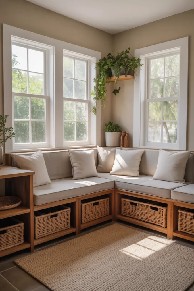 15 Brilliant Sofa-Free Living Room Design Ideas 11 L shaped bench with built in cushions