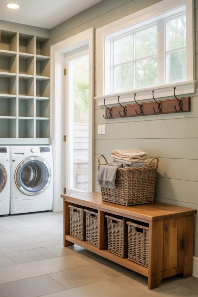 27 Laundry Room Design Ideas for a Stylish & Functional Home 5 Laundry mudroom combo with shoe cubbies