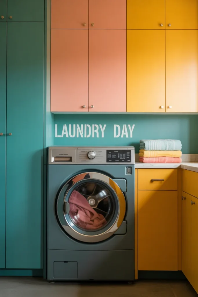 27 Laundry Room Design Ideas for a Stylish & Functional Home 22 Laundry room with color blocked cabinets