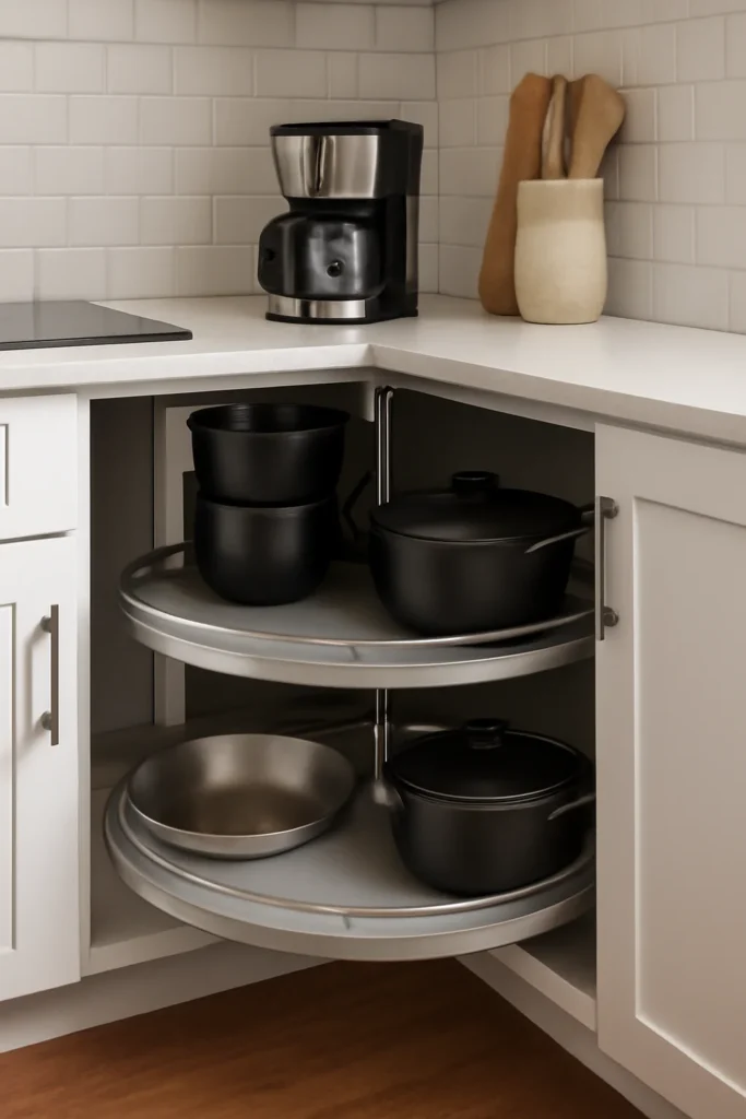 17 Kitchen Equipment Storage Ideas to Keep Your Space Organized 8 Lazy Susan or rotating trays
