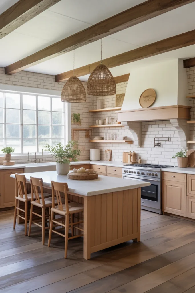 20 Rustic Farmhouse Kitchen with Natural Stone and Wooden Accents 9 Light and Airy Farmhouse Kitchen