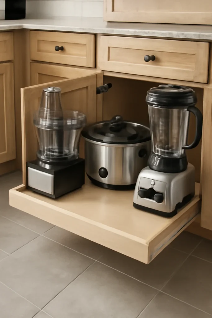 17 Kitchen Equipment Storage Ideas to Keep Your Space Organized 6 Lower cabinets often turn into black holes