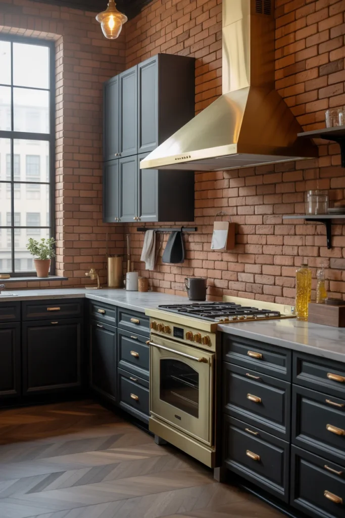 24 Modern Luxury Kitchen Designs to Inspire Your Dream Home 18 Luxury industrial kitchen with exposed brick wall