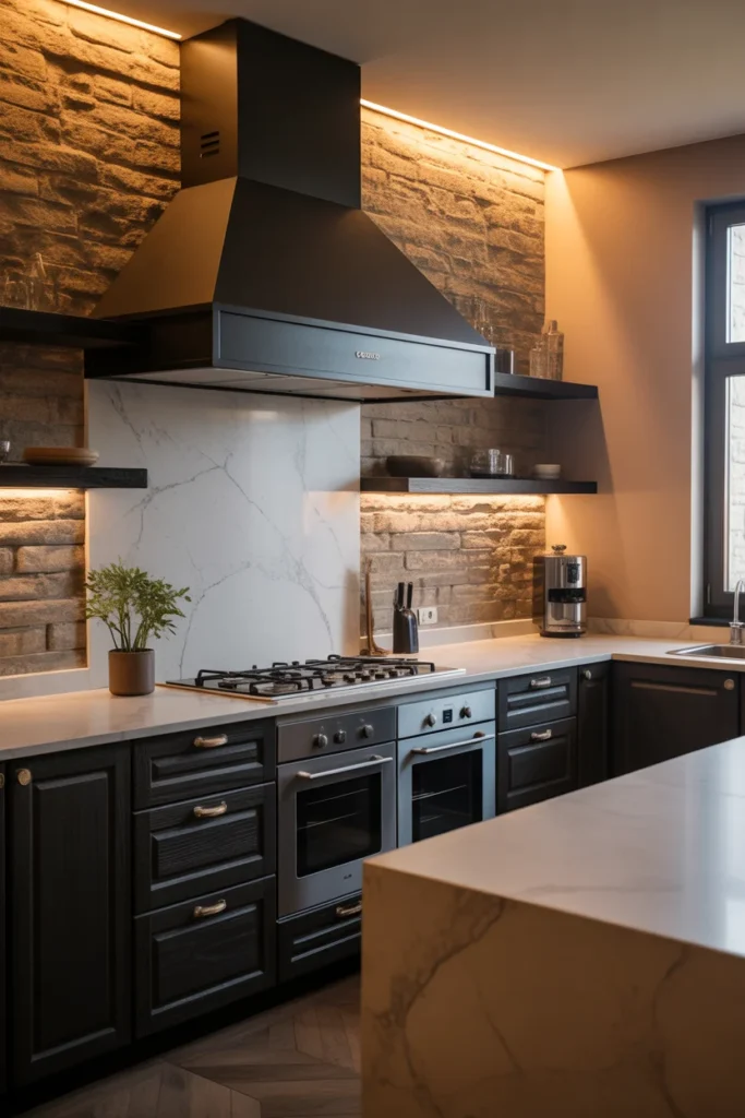 24 Modern Luxury Kitchen Designs to Inspire Your Dream Home 12 Luxury kitchen with textured stone wall