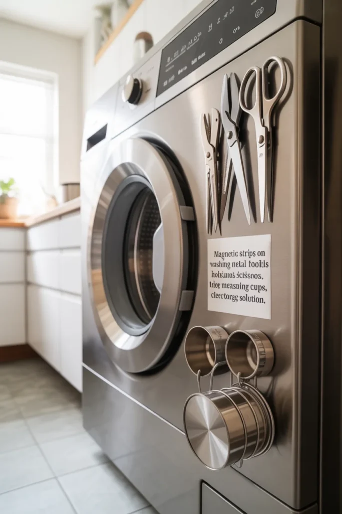 15 Small Laundry Room Ideas for 2026: Maximize Style and Function in Minimal Space 15 Magnetic strips on washing machine side