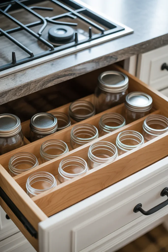 20+ Easy Kitchen Organization Ideas for Limited Space 8 Mason Jar Drawer Organizers