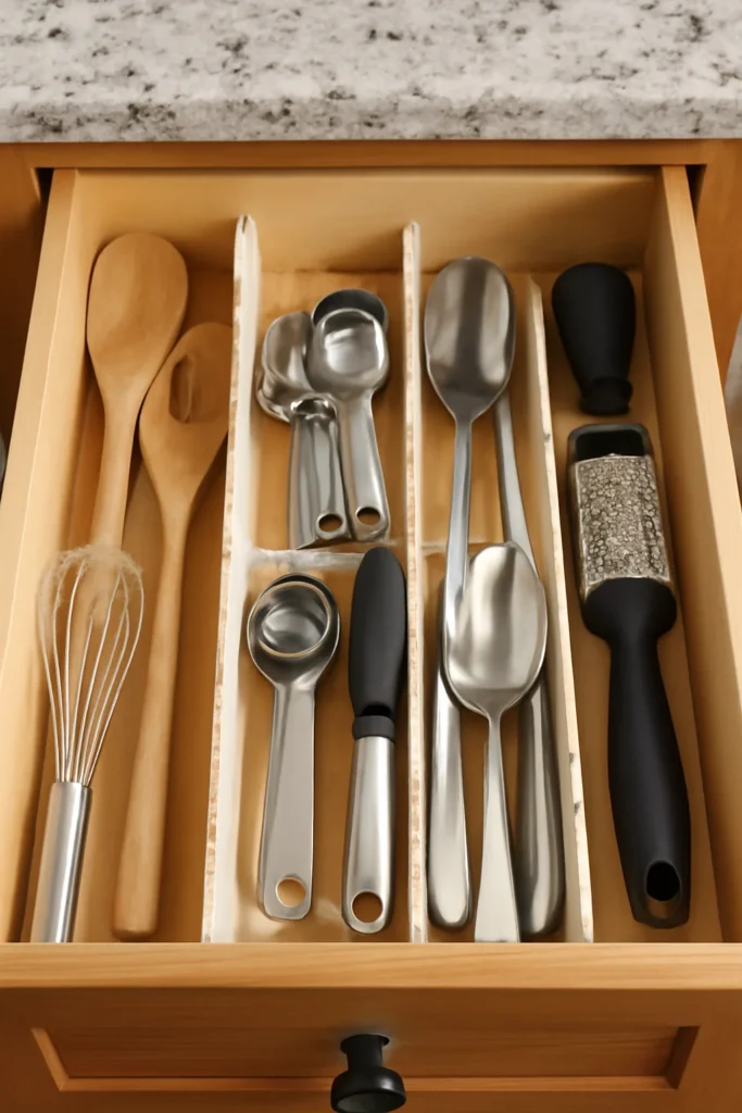 17 Kitchen Equipment Storage Ideas to Keep Your Space Organized 4 Messy utensil drawers