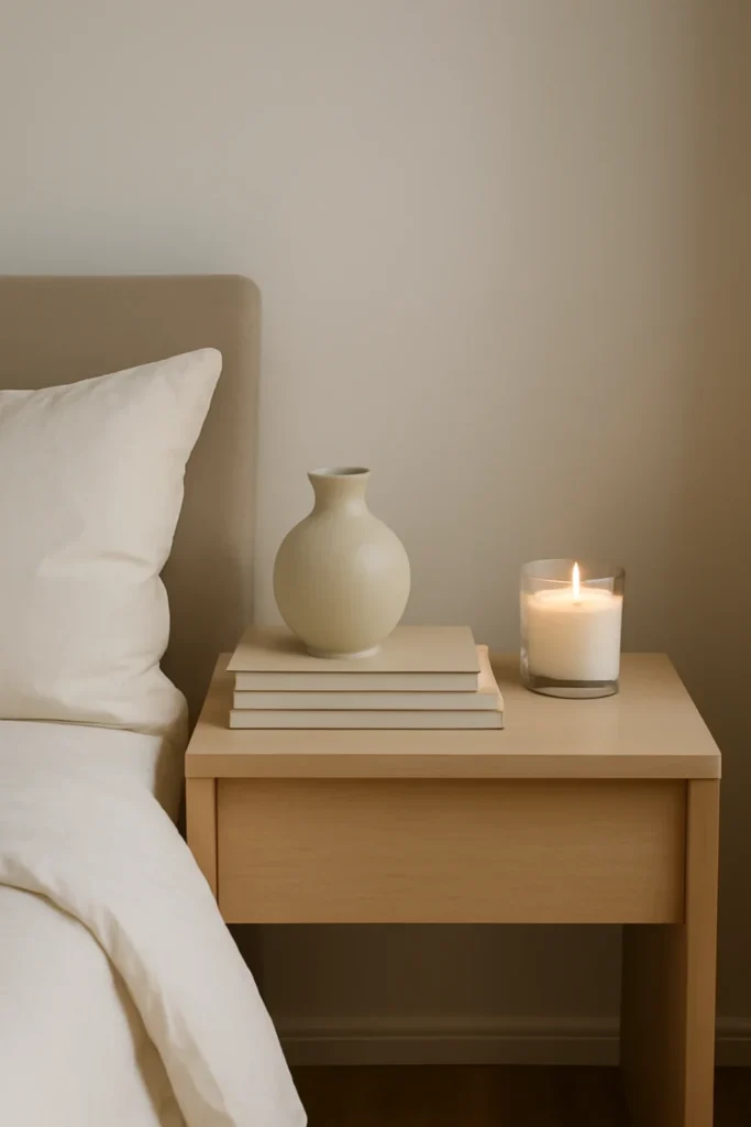 Minimalist nightstand with a ceramic vase