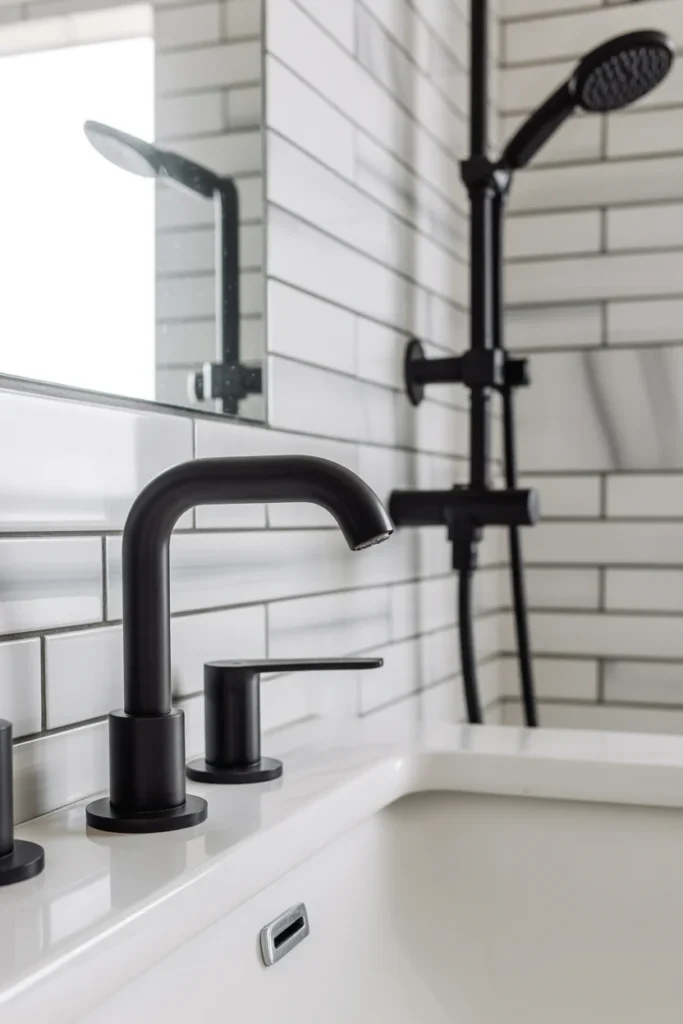 Modern bathroom with matte black faucet