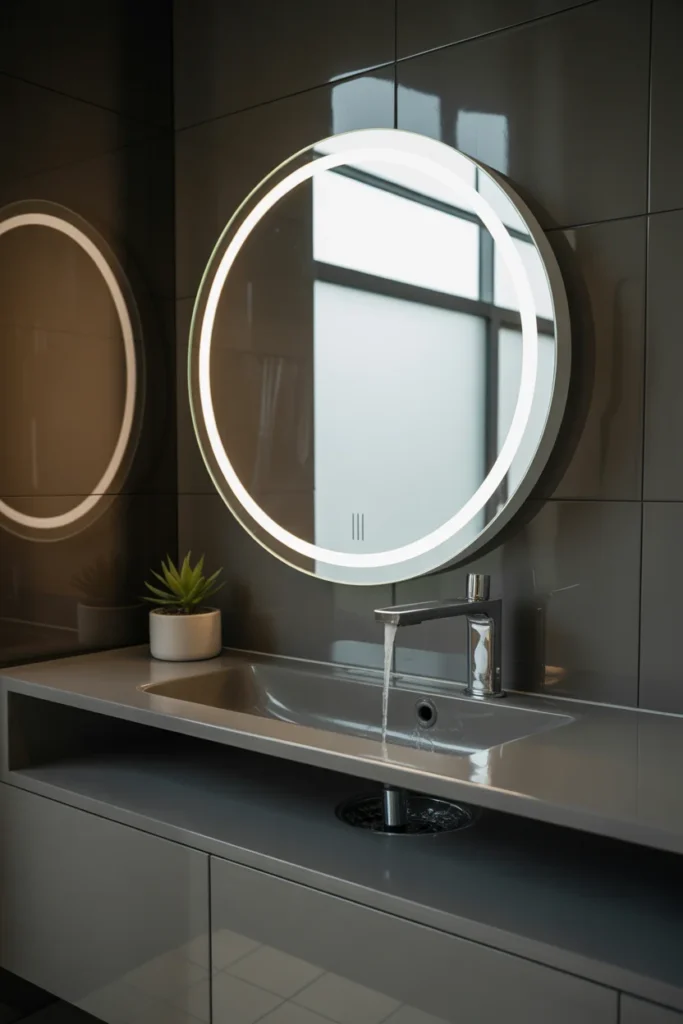 Tiny Bathroom Storage: Smart Solutions for Small Spaces 5 Modern bathroom with round LED mirror cabinet