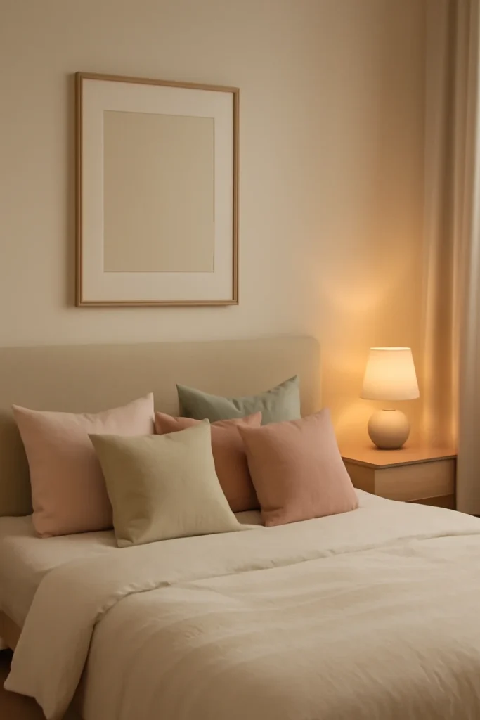 Modern bedroom with soft throw pillows