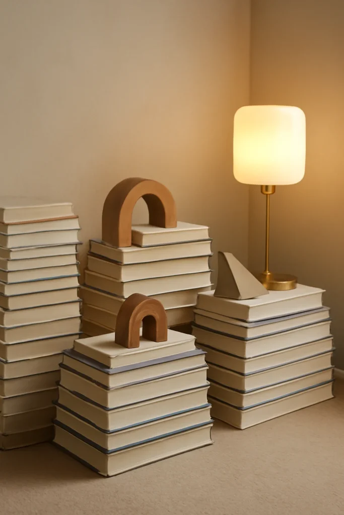 Cozy Reading Nook Ideas: Transform Your Space into a Relaxing Sanctuary 8 Modern reading corner with low stack book piles
