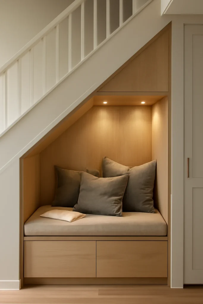 Cozy Reading Nook Ideas: Transform Your Space into a Relaxing Sanctuary 9 Modern small under stair reading nook