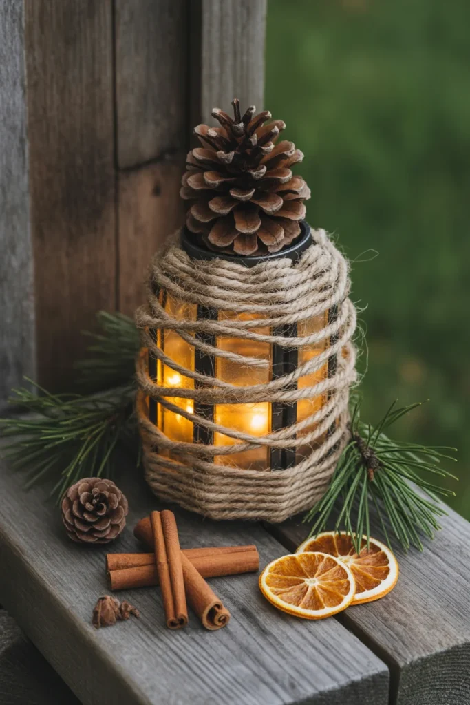 18+ Charming DIY Christmas Lanterns Ideas to Light Up Your Holiday Season 9 Natural pinecone decorated lantern