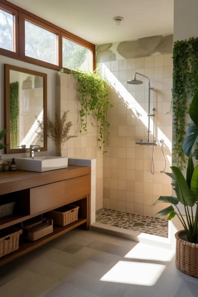 30 Modern & Classy Bathroom Decor Ideas for a Stylish Home 16 Nature inspired bathroom with wooden vanity