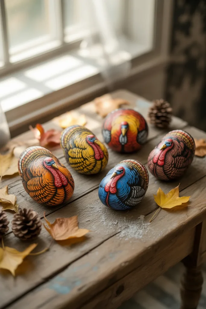 30 Fun and Creative Thanksgiving Crafts for Kids 26 Painted rock turkeys