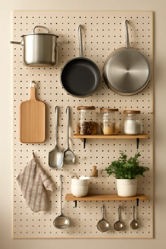 17 Kitchen Equipment Storage Ideas to Keep Your Space Organized 7 Pegboard storage wall