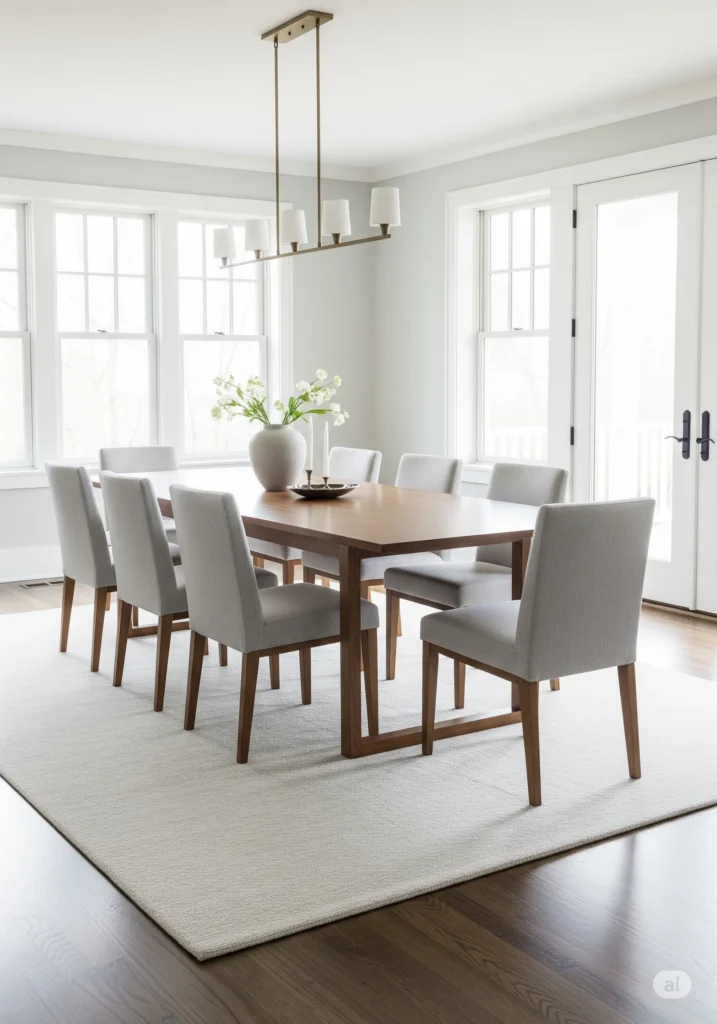 30 Modern Classy Dining Room Decor Ideas 8 Plush rug under chair