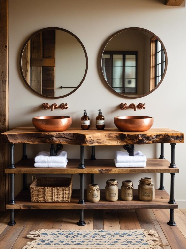 15+ Best Rustic Vanity Ideas to Create Your Perfect Bathroom 6 Reclaimed Barn Wood Vanity Subject Double sink vanity made from weathered barn wood