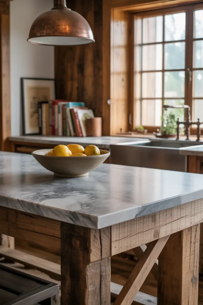 20 Rustic Farmhouse Kitchen with Natural Stone and Wooden Accents 14 Reclaimed Wood and Natural Stone