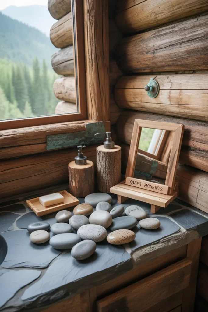 17 Bathroom Accessories Sets to Upgrade Your Space 9 River stone and reclaimed wood accessories