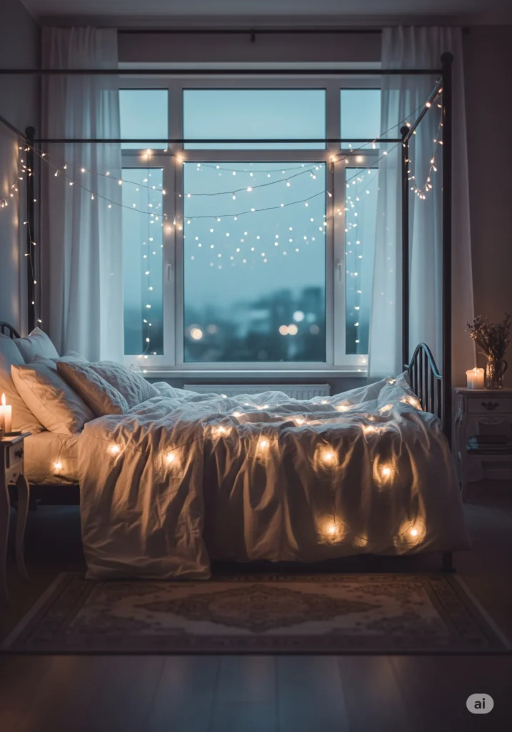 20 Unique Bedroom Lighting Ideas for a Stylish & Cozy Space 7 Romantic bedroom with fairy lights