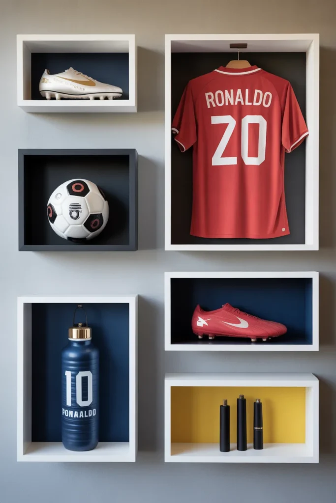 20 Unique Cristiano Ronaldo Fan Bedroom Decor Ideas for Ultimate Football Enthusiasts 18 Ronaldo Inspired Sports Equipment Display