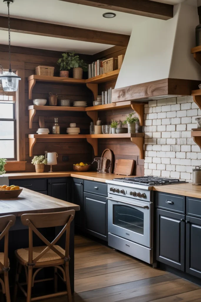 Chic Black Kitchen Cabinet Ideas: Elevate Your Kitchen with Style 5 Rustic Farmhouse with Black Touches