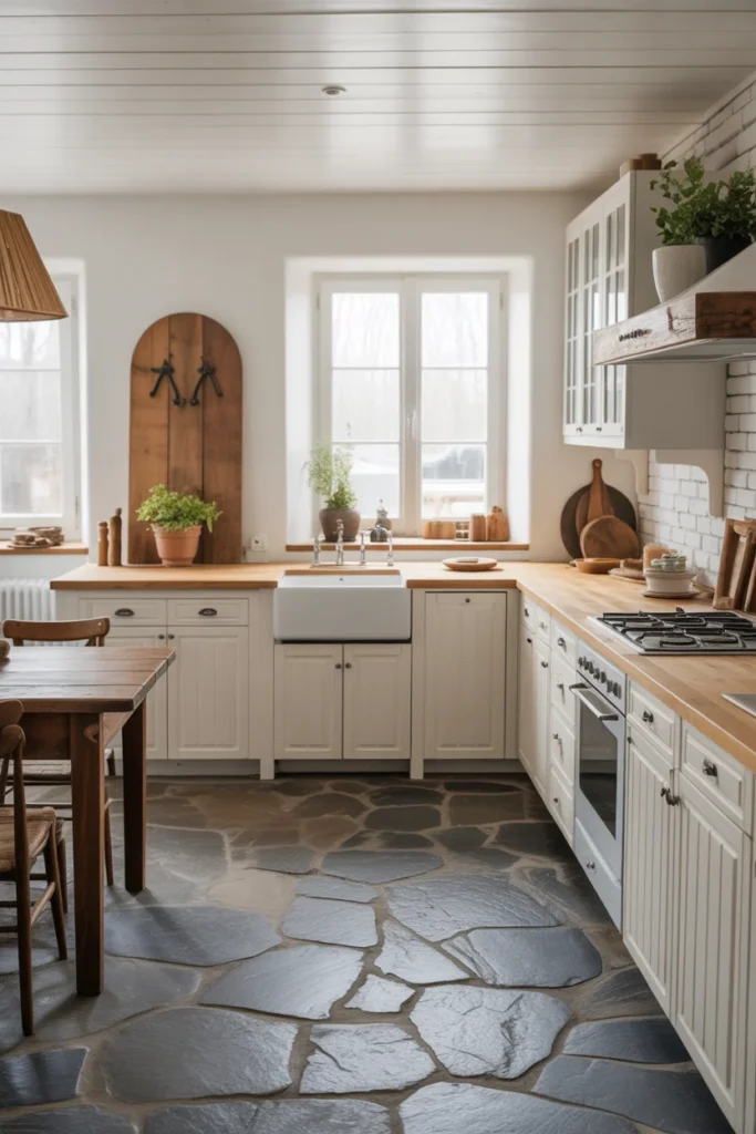 20 Rustic Farmhouse Kitchen with Natural Stone and Wooden Accents 6 Rustic White with Natural Stone and Wood