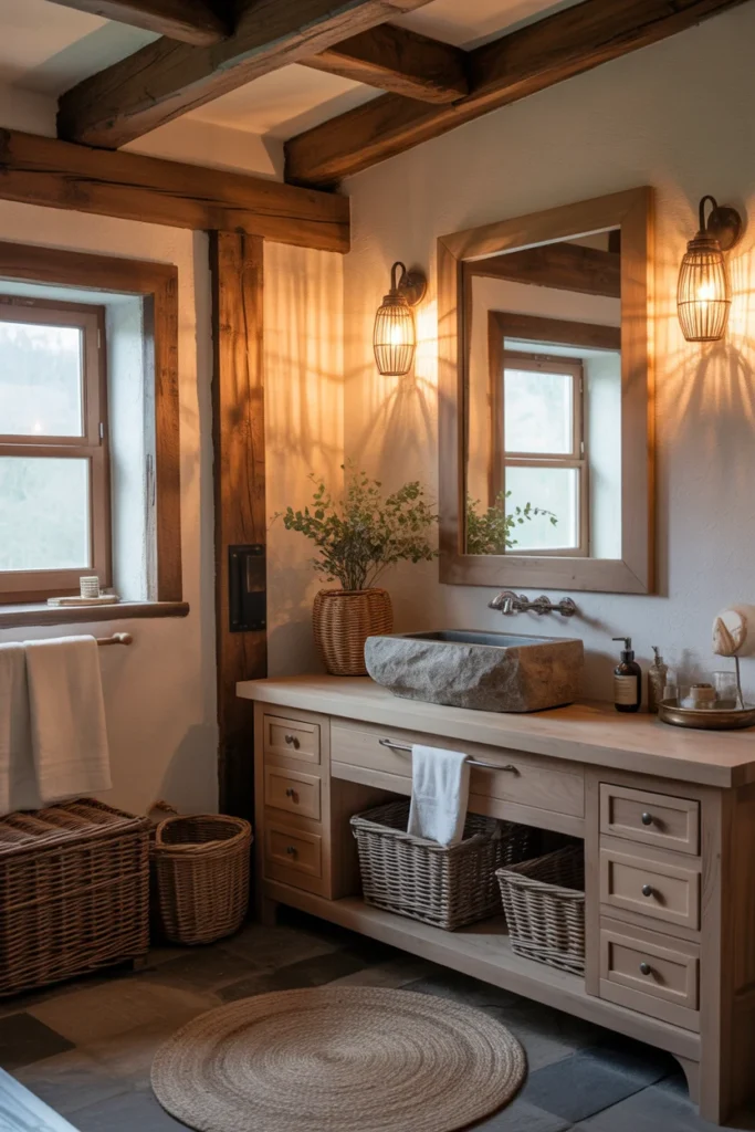 30 Modern & Classy Bathroom Decor Ideas for a Stylish Home 14 Rustic bathroom with exposed wooden beams