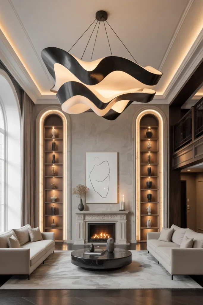 30+ Gorgeous Living Room Ceiling Lighting Ideas for Modern & Classic Homes 22 Sculptural Chandeliers