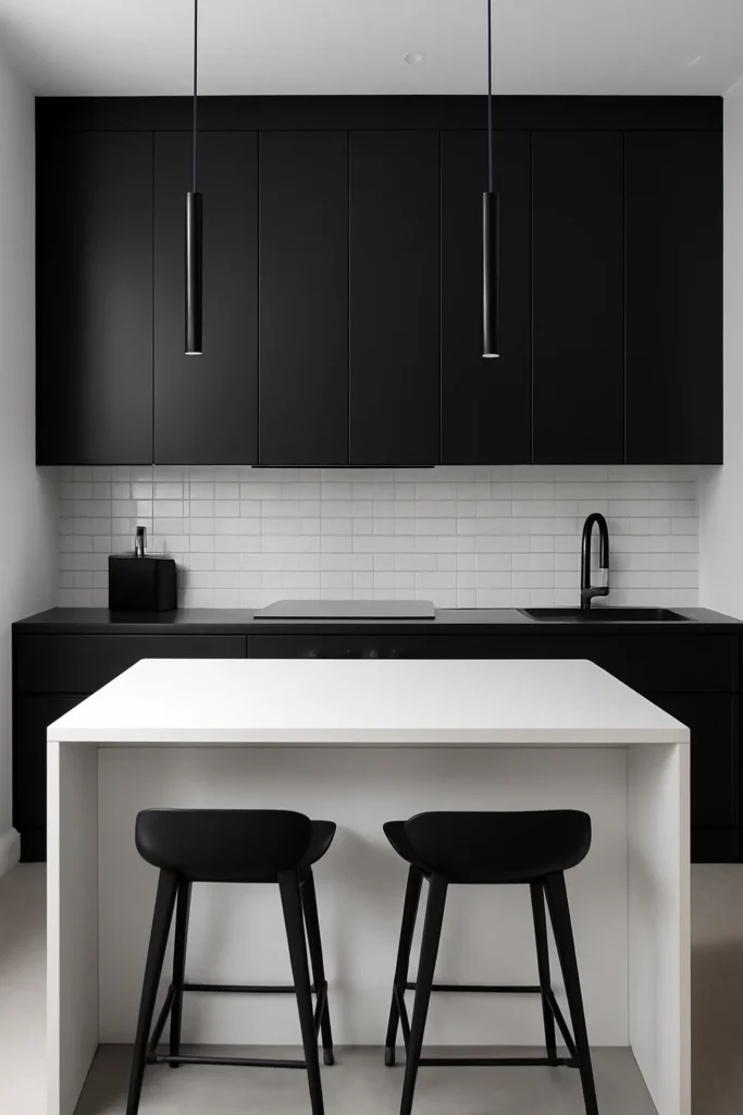 Kitchen Interior Colour Combination: Ideas to Transform Your Cooking Space 5 Sleek monochrome kitchen with black cabinets
