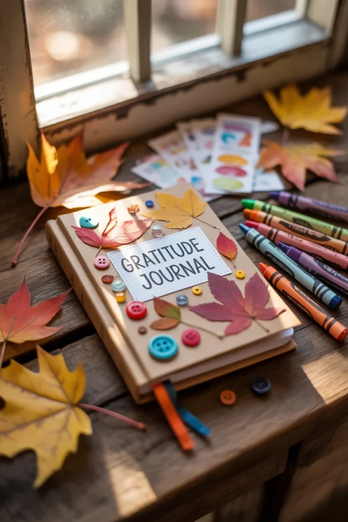 30 Fun and Creative Thanksgiving Crafts for Kids 7 Small handmade gratitude journal with decorated cover