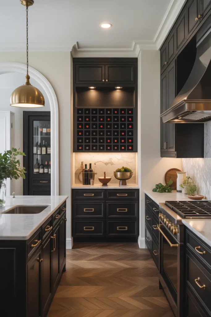 20 Modern Kitchen Luxury Ideas -Start Your Dream Design 4 Sophisticated butlers pantry with dark cabinetry brass hardware