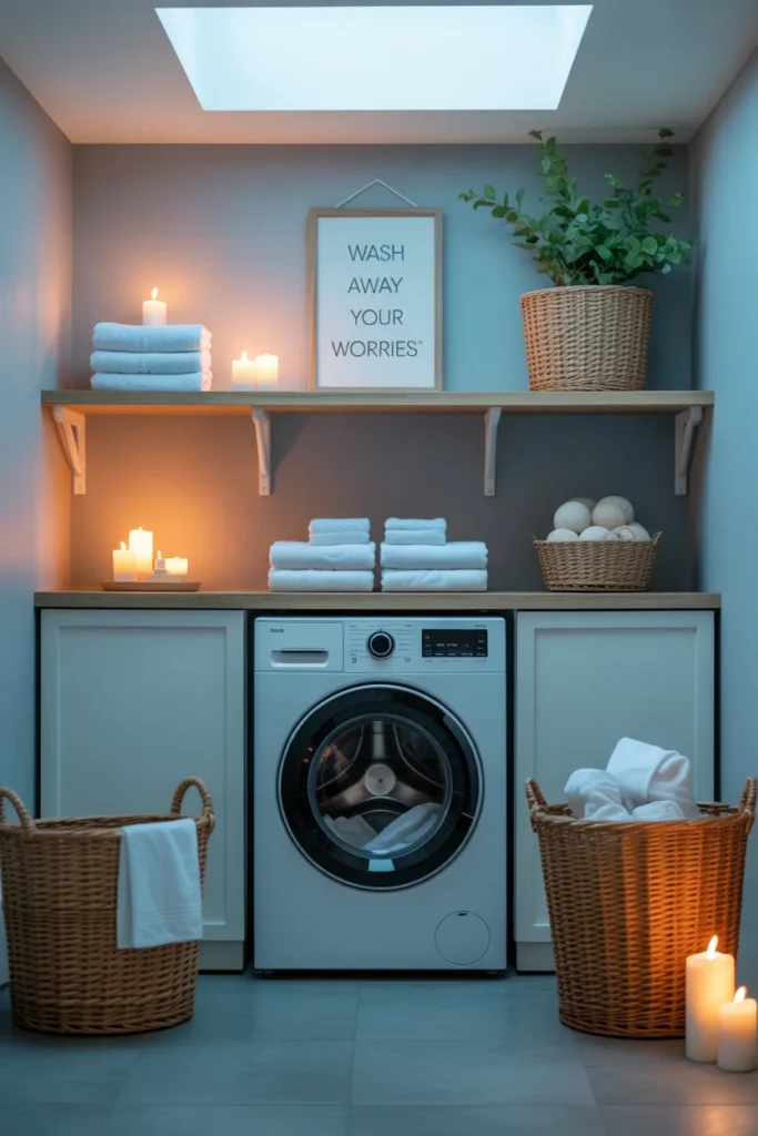 27 Laundry Room Design Ideas for a Stylish & Functional Home 26 Spa inspired laundry room with candles