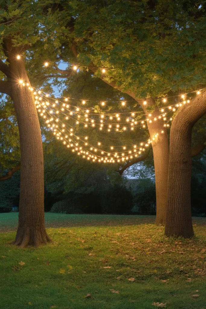 30 Simple Outdoor Wedding Decor Ideas for 2025 12 String Light Canopy