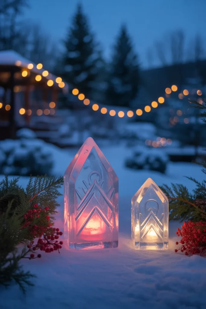18+ Charming DIY Christmas Lanterns Ideas to Light Up Your Holiday Season 7 Stunning outdoor ice lanterns glowing with colorful LED lights
