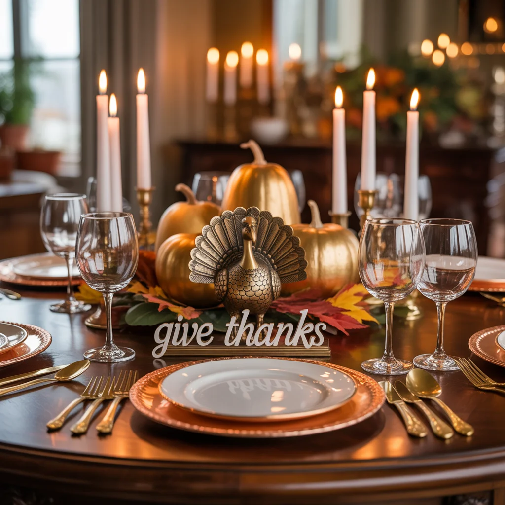 25 Easy Thanksgiving Table Decor Ideas Anyone Can Try 11 Thanksgiving table set with copper chargers