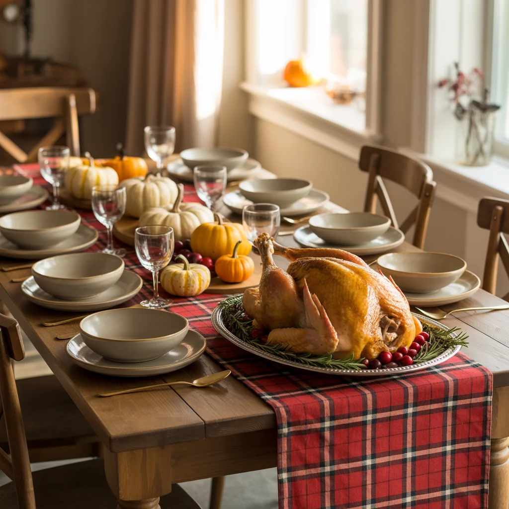25 Easy Thanksgiving Table Decor Ideas Anyone Can Try 7 Thanksgiving table with a plaid table runner
