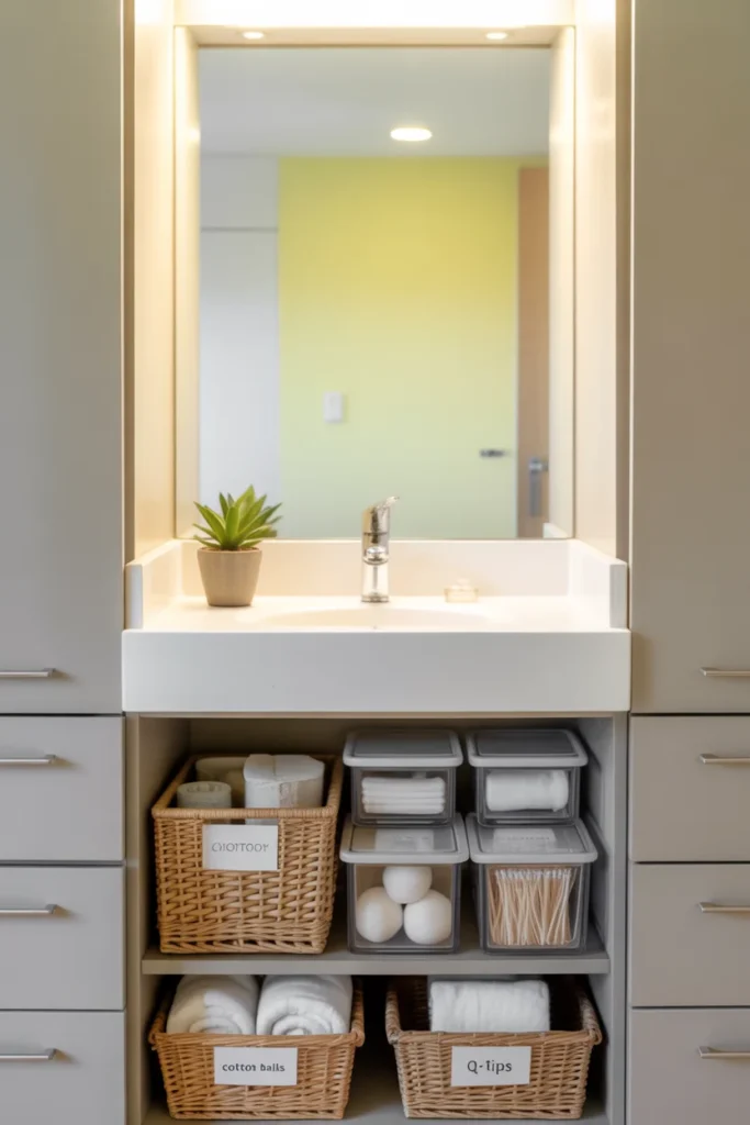 Tiny Bathroom Storage: Smart Solutions for Small Spaces 4 Tiny bathroom vanity with organized under sink storage drawers