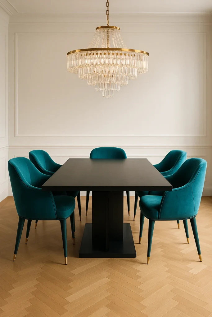 10 Stunning Dining Rooms in Jewel Tones – Chic & Colorful Ideas 7 Turquoise inspired dining space
