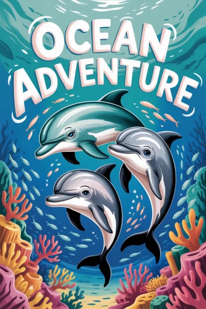 Underwater themed kids mural with dolphins