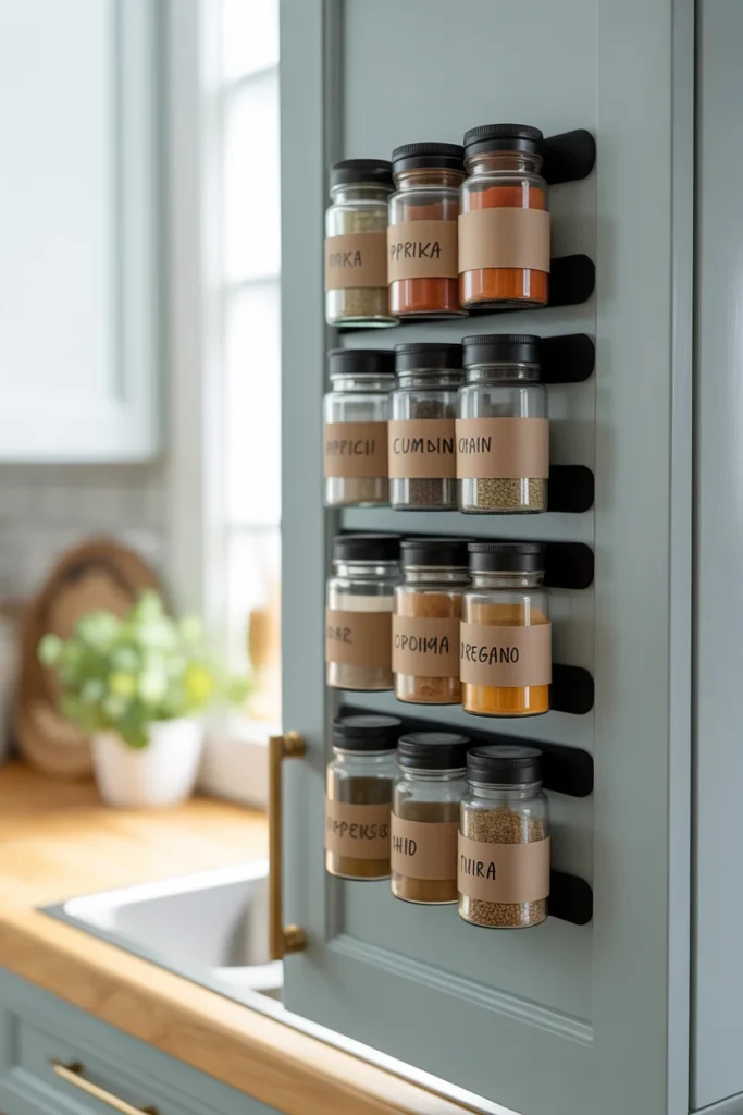20+ Easy Kitchen Organization Ideas for Limited Space 13 Velcro Strip Spice Rack