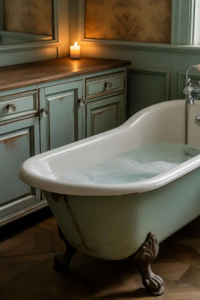 Vintage bathroom with clawfoot tub 1