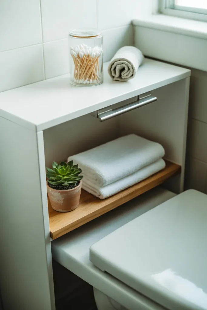 Tiny Bathroom Storage: Smart Solutions for Small Spaces 3 White over the toilet cabinet with small plants