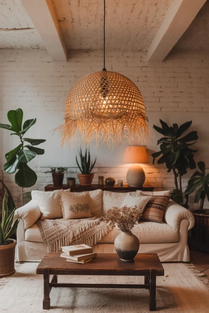 30+ Gorgeous Living Room Ceiling Lighting Ideas for Modern & Classic Homes 12 Wicker Pendant