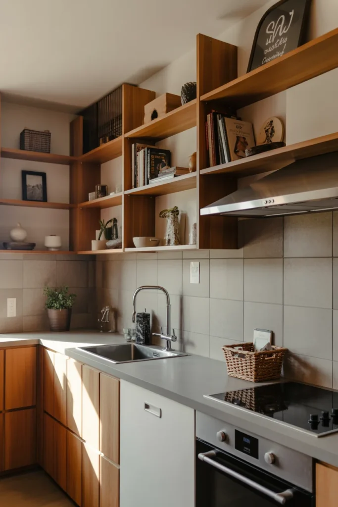 20 Rustic Farmhouse Kitchen with Natural Stone and Wooden Accents 12 Wooden Shelves with Stone Countertops